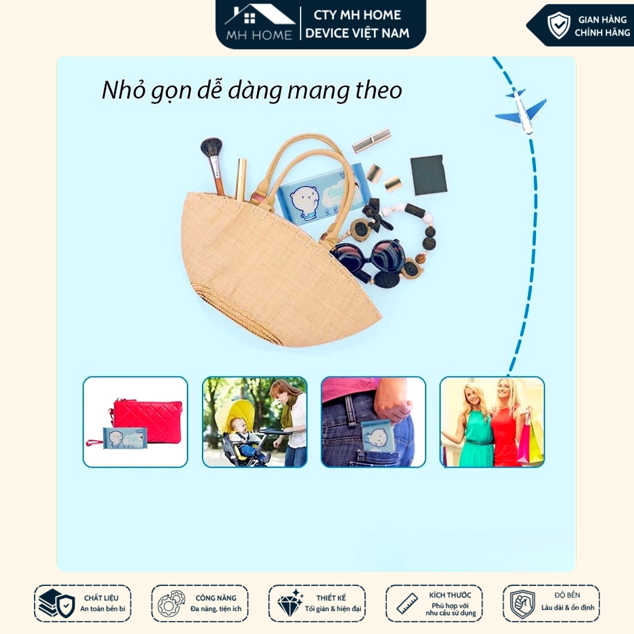 Bịch 64 Khăn Ướt Mini (Set 8 Gói) Bỏ Túi Tiện Lợi Dịu Nhẹ Làm Sạch Hằng Ngày | MH Home